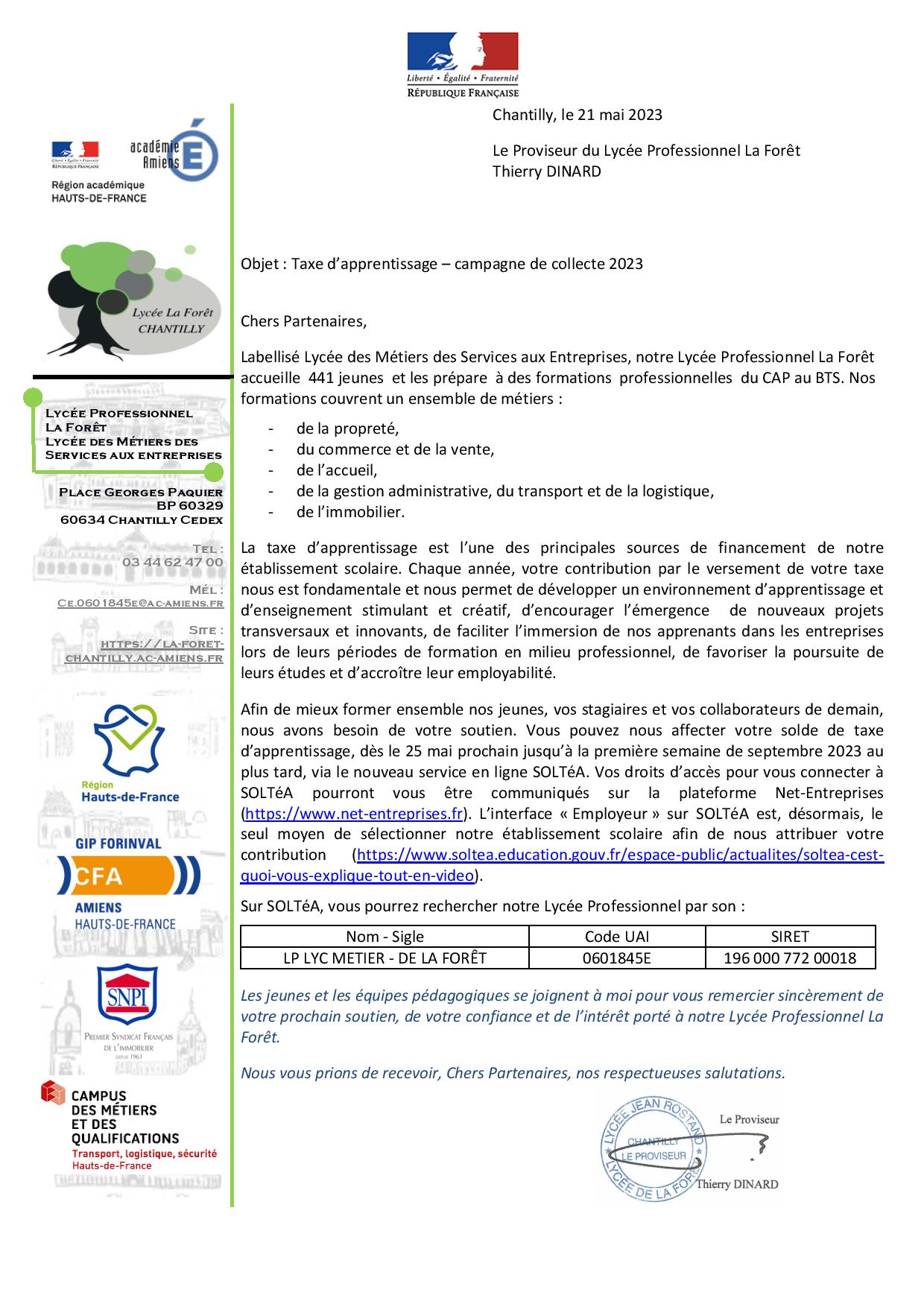 Taxe D Apprentissage Campagne Lyc E Professionnel De La For T